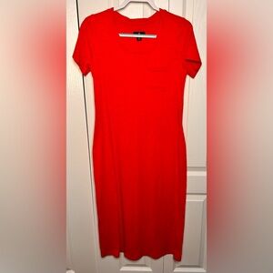 J Jason Wu Twisted Neck Tee Shirt Midi Dress Red Women's XS Cotton Pocket